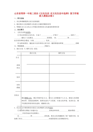 山东省菏泽一中高中政治《文化生活 在文化生活中选择》复习学案 新人教版必修3