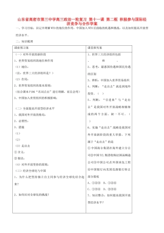 山东省高密市第三中学高三政治一轮复习 第十一课 第二框 积极参与国际经济竞争与合作学案