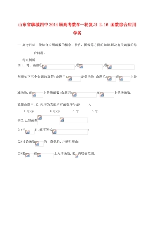 山东省聊城四中2014届高考数学一轮复习 2.16 函数综合应用学案