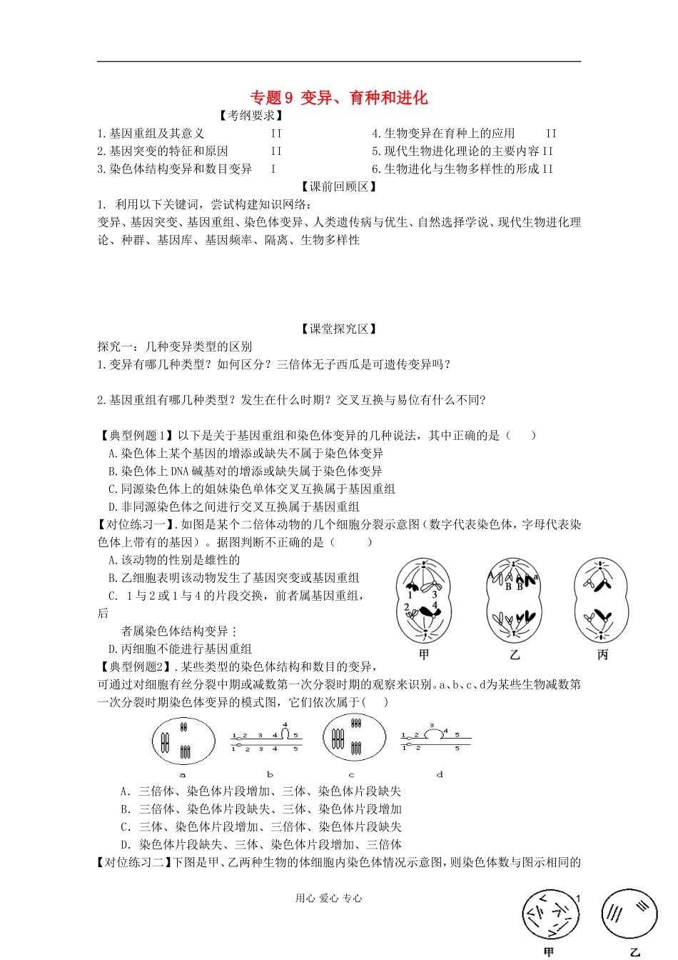 山东省胶南一中2012高三生物二轮复习 专题9 变异、育种和进化导学案_第1页