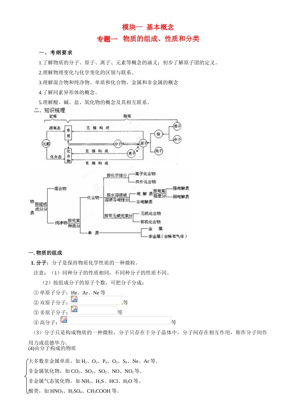 山东省聊城四中2014届高三化学二轮复习 模块一专题一 物质的组成、性质和分类学案_第1页