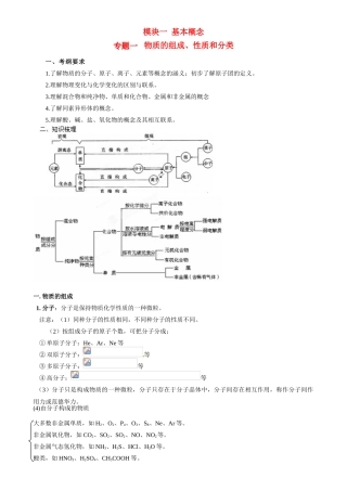 山东省聊城四中2014届高三化学二轮复习 模块一专题一 物质的组成、性质和分类学案