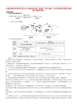 山西省朔州市李林中学2013届高考生物一轮复习 第2课时 光合作用的过程导学案 新人教版必修1