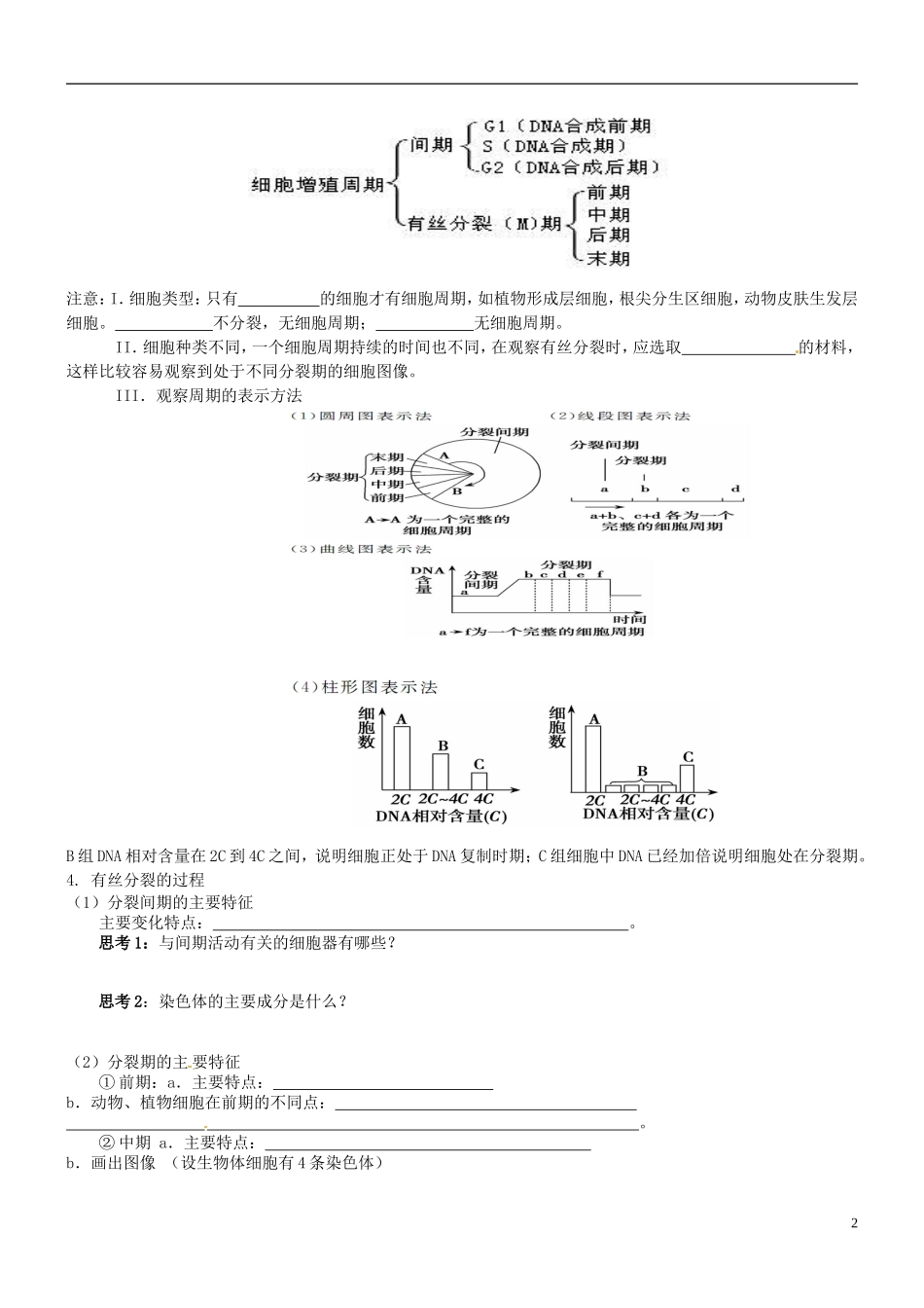 山西省朔州市李林中学2013届高考生物一轮复习 有丝分裂导学案1 新人教版必修1_第2页