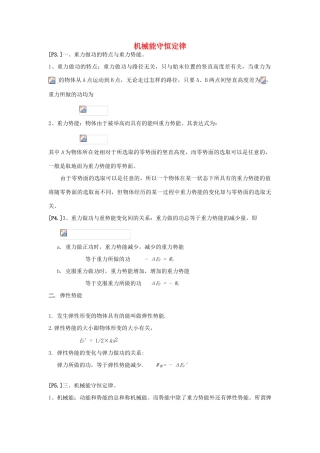 山东省莱芜市高考物理暑期复习 专题 机械能守恒定律学案-人教版高三全册物理学案