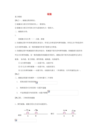 山东省莱芜市高考物理暑期复习 专题 碰撞学案-人教版高三全册物理学案