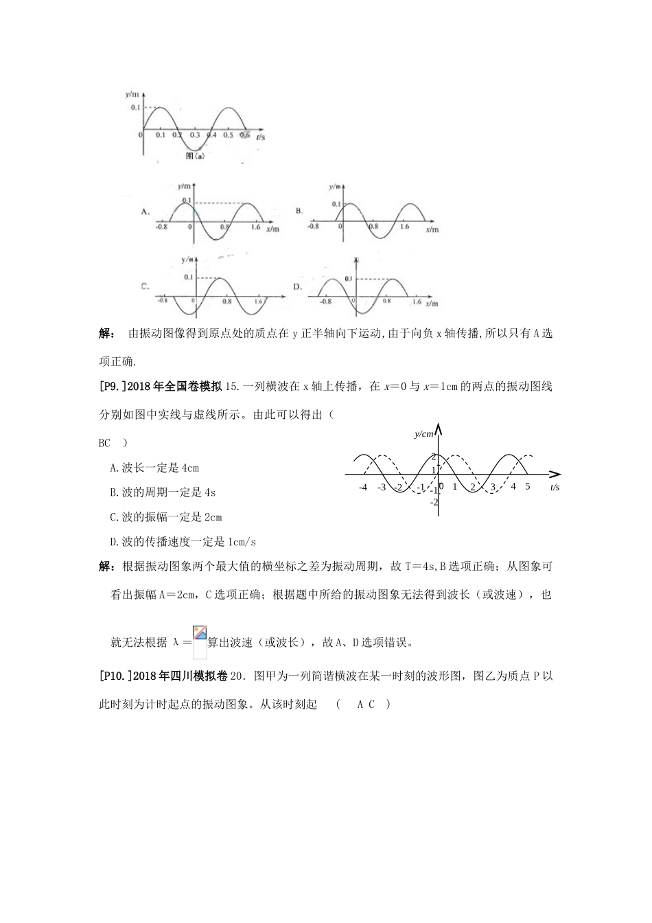 山东省莱芜市高考物理暑期复习 专题 振动图像和波动图像学案-人教版高三全册物理学案_第3页