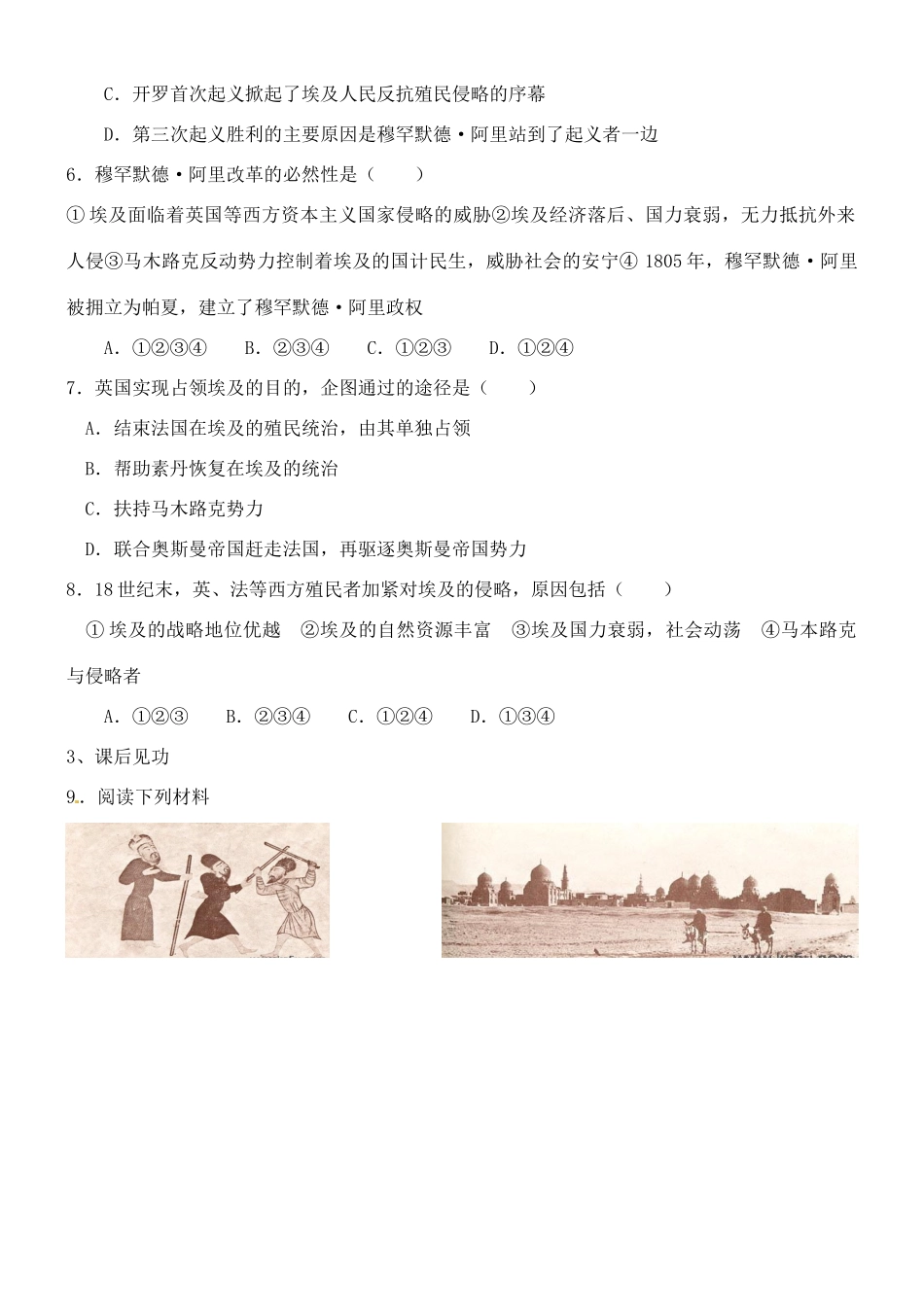 山西省朔州市平鲁区李林中学2014高中历史 第16课 18世纪末19世纪初的埃及导学案 新人教版选修1_第3页