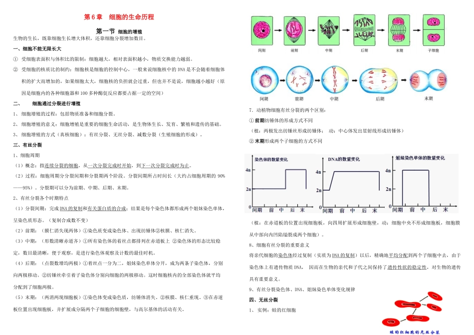 山西省北师大大同附中2014年高中生物 第六章 细胞的生命历程知识点总结 新人教版必修1_第1页
