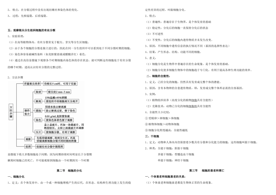 山西省北师大大同附中2014年高中生物 第六章 细胞的生命历程知识点总结 新人教版必修1_第2页