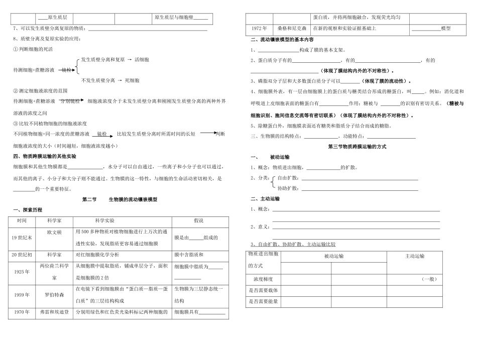 山西省北师大大同附中2014年高中生物 第四章 细胞的物质输入和输出知识点总结 新人教版必修1_第2页
