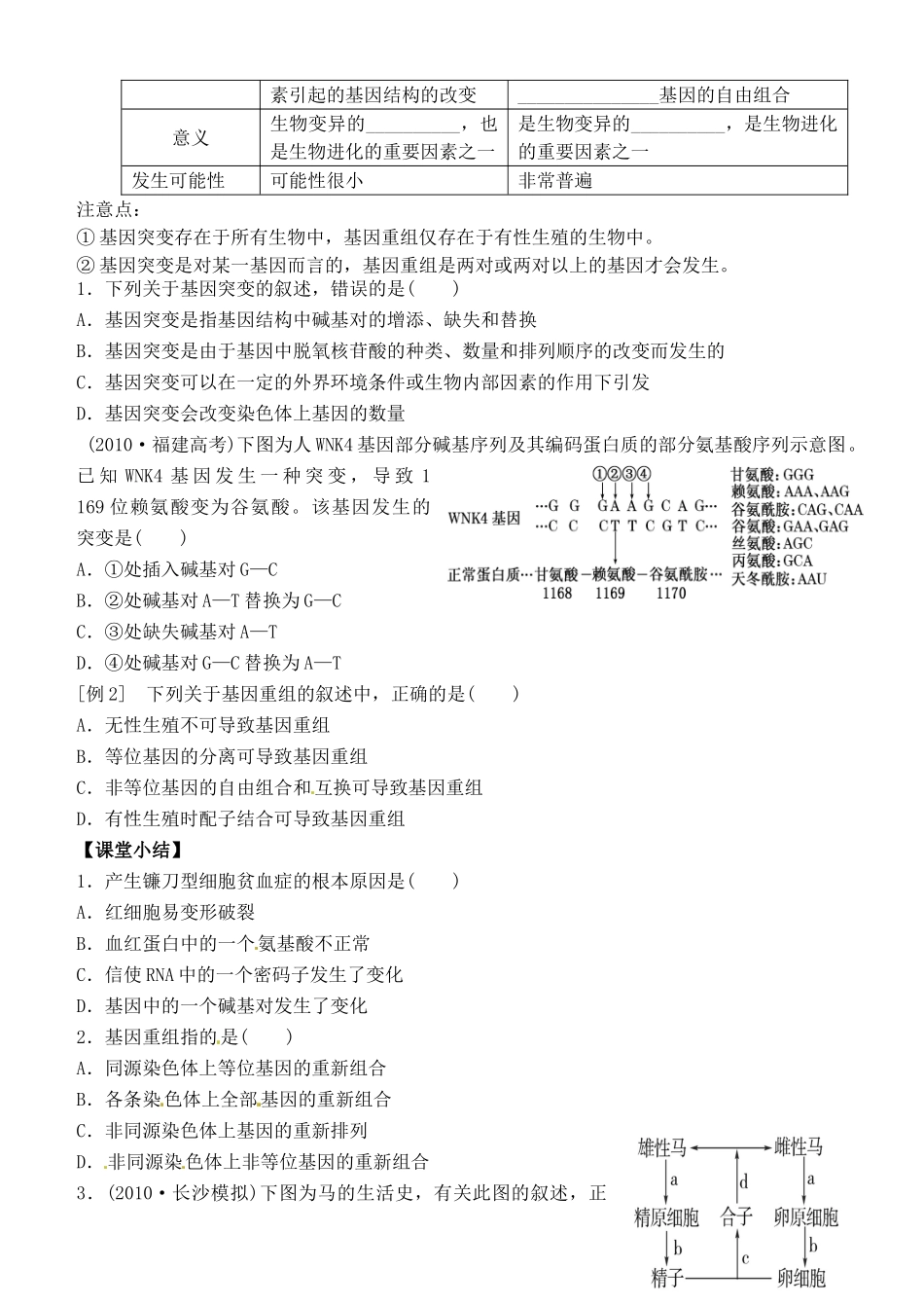 山西省临汾清华园中学2014年高中生物 5.1 基因突变和基因重组教案 新人教版必修2_第3页