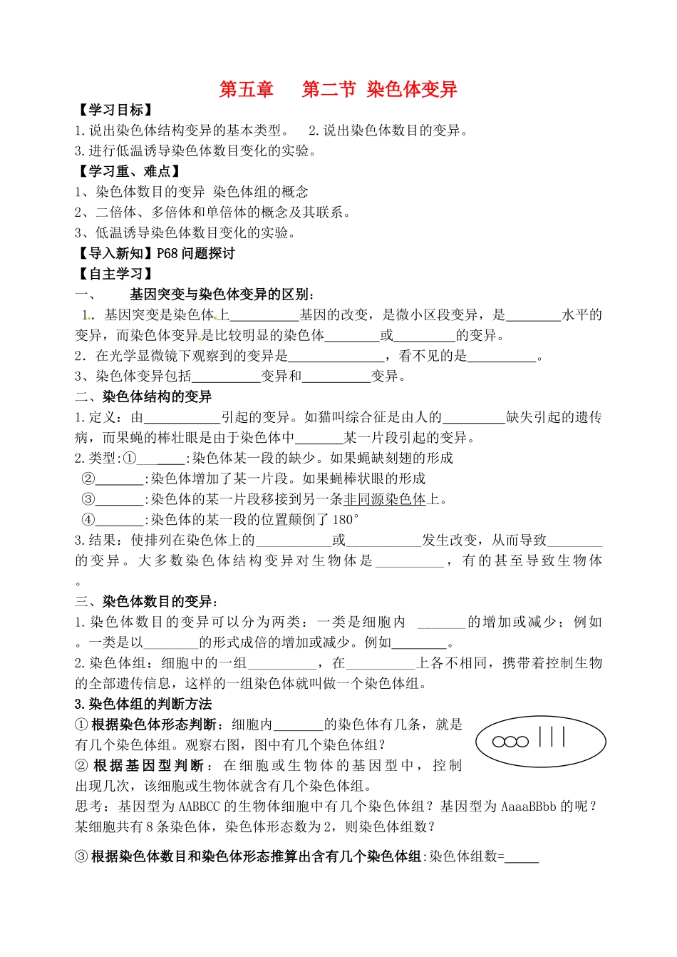山西省临汾清华园中学2014年高中生物 5.2 染色体变异教案 新人教版必修2_第1页