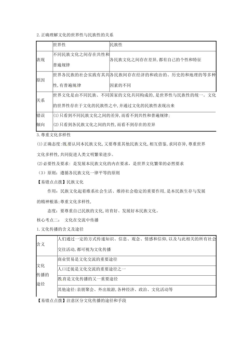 山东省潍坊市高考政治第一轮复习 3.3文化多样性与文化传播导学案-人教版高三全册政治学案_第2页