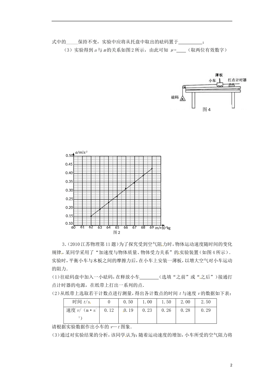 山西省朔州市平鲁区李林中学高三物理《第三章小结牛顿运动定律实验高考链接》导学案_第2页