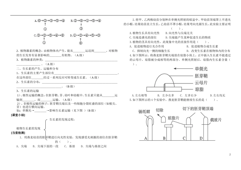 山东省现代学校2014年高中生物 3.1 植物生长素的发现导学案 新人教版必修3_第2页