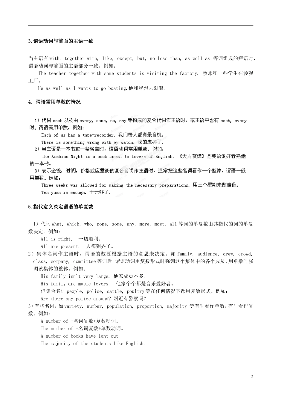 山东省郯城第三中学高中英语 语法大全 第1章 主谓一致（含巩固练习）_第2页