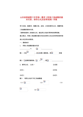 山东省郯城第三中学高一数学《同角三角函数的基本关系、诱导公式及恒等变换》学案