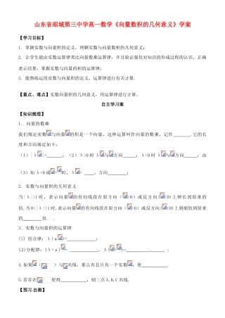 山东省郯城第三中学高一数学《向量数积的几何意义》学案