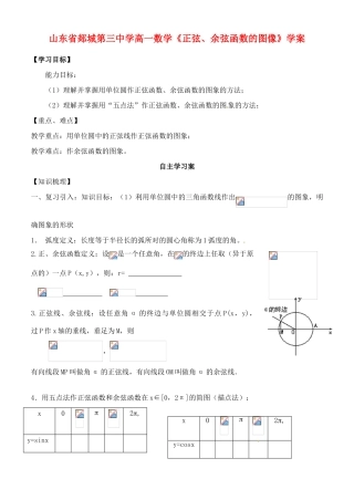 山东省郯城第三中学高一数学《正弦、余弦函数的图像》学案