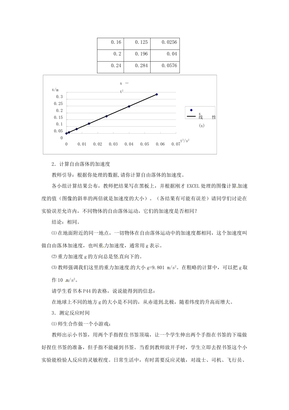 山东省郯城三中高中物理 2.5自由落体运动教案 新人教版必修1_第3页