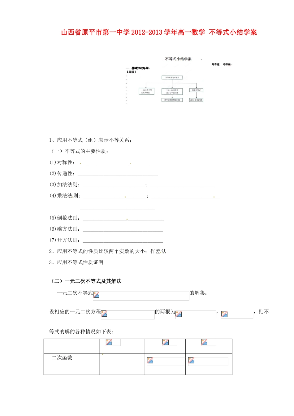 山西省原平市第一中学2012-2013学年高一数学 不等式小结学案_第1页