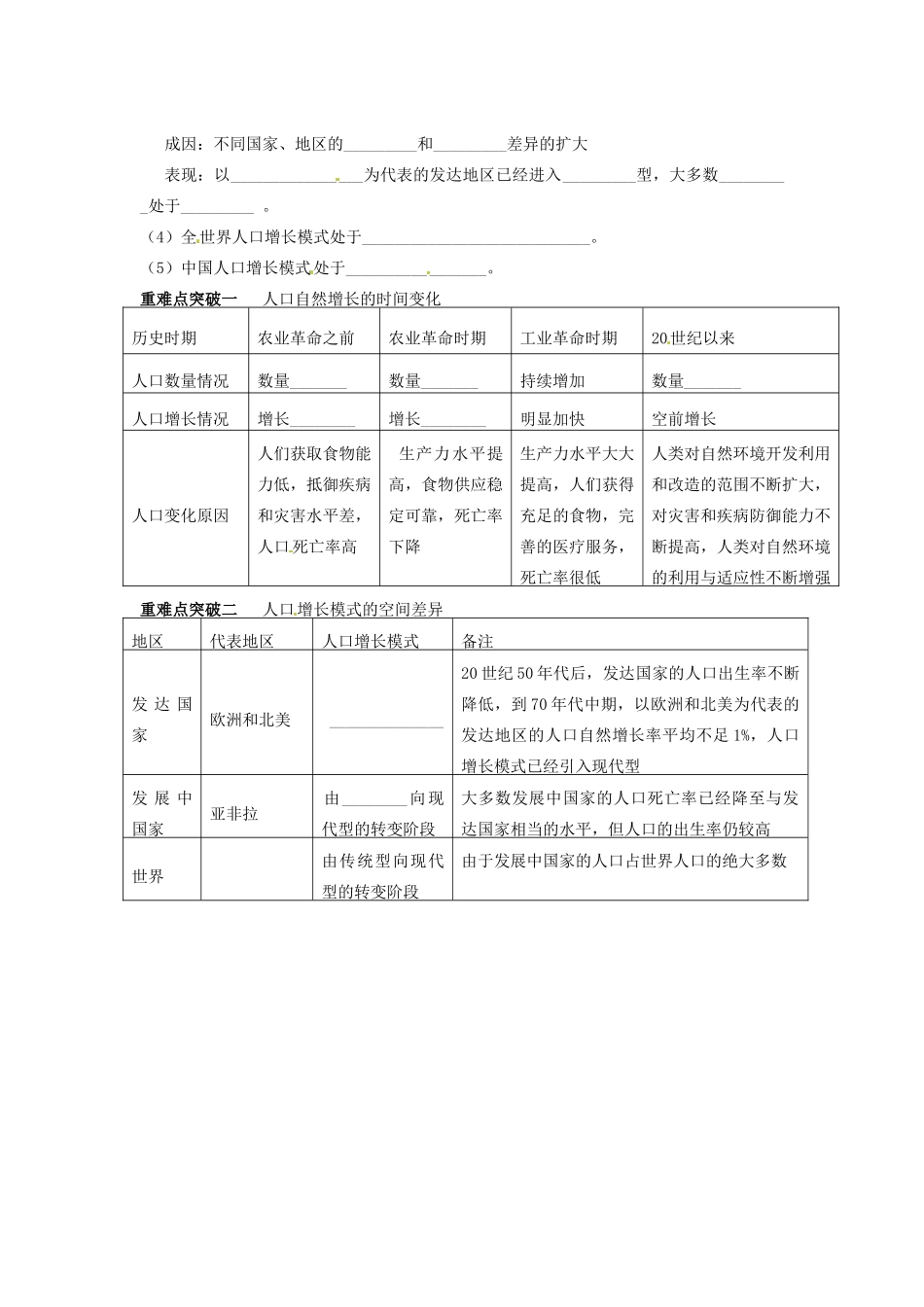 山西省原平市第一中学2012-2013学年高中地理 1.1《人口的数量变化》学案 新人教版必修2 _第2页