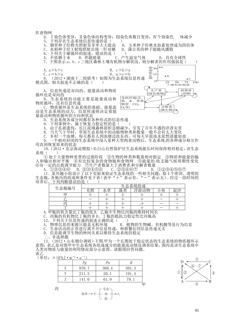 山西省石楼县石楼中学2014年高考生物 生态系统的物质循环、信息传递及稳定性复习学案_第3页