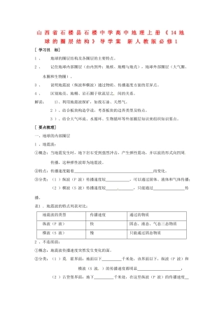 山西省石楼县石楼中学高中地理上册《14 地球的圈层结构》导学案 新人教版必修1