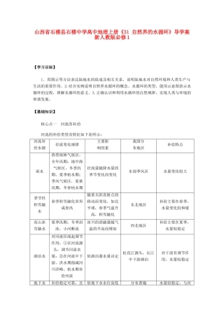 山西省石楼县石楼中学高中地理上册《31 自然界的水循环》导学案 新人教版必修1