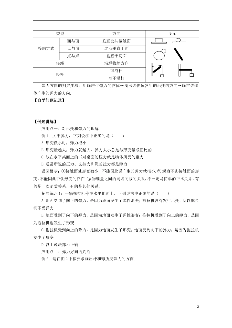 山西省永济市涑北中学高一物理《第2节 弹力》学案_第2页