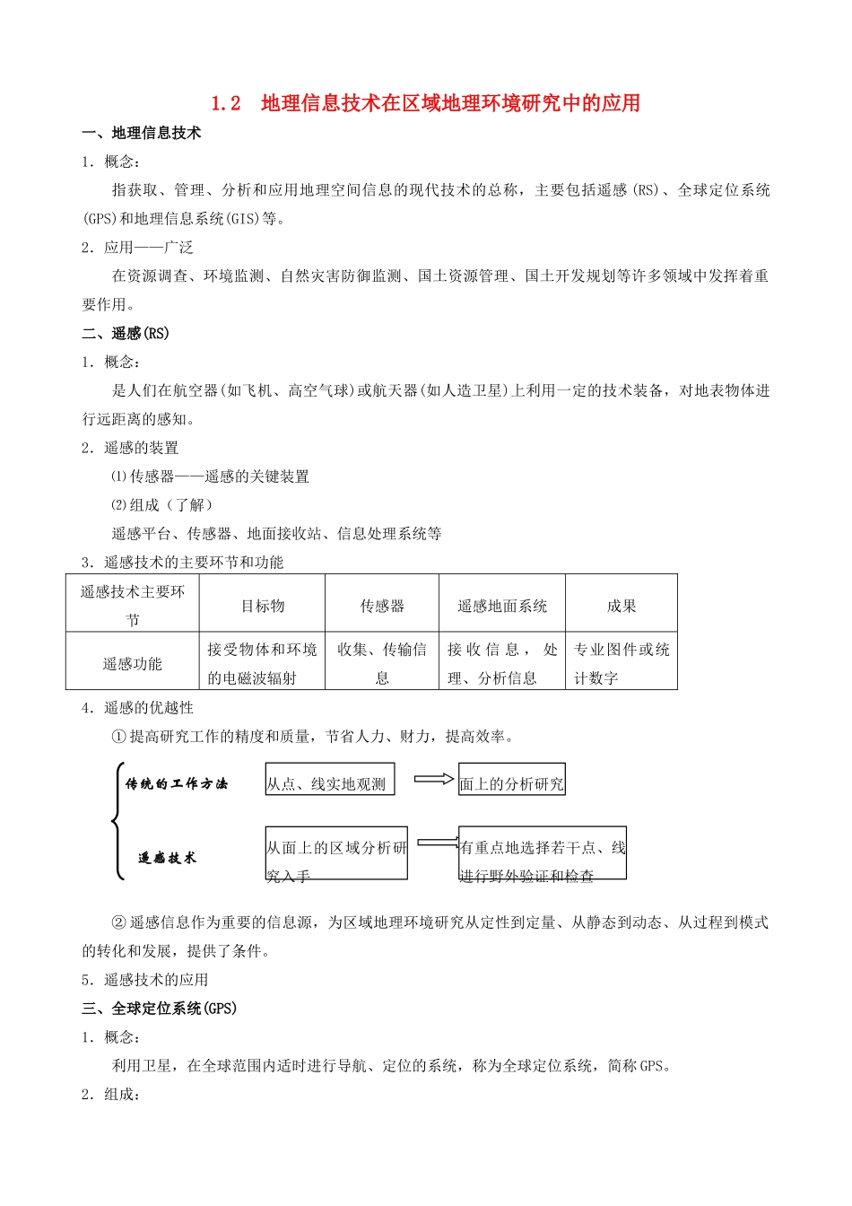 山西省运城市康杰中学高中地理 1.2 地理信息技术在区域地理环境研究中的应用教学参考 新人教版必修3_第1页
