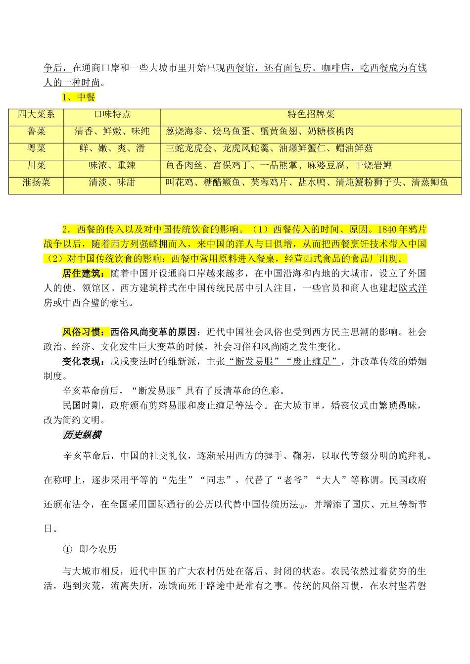 山西省运城中学2014年高中历史 第5单元 第14课 物质生活和习俗的变迁备课笔记素材 新人教版必修2_第3页