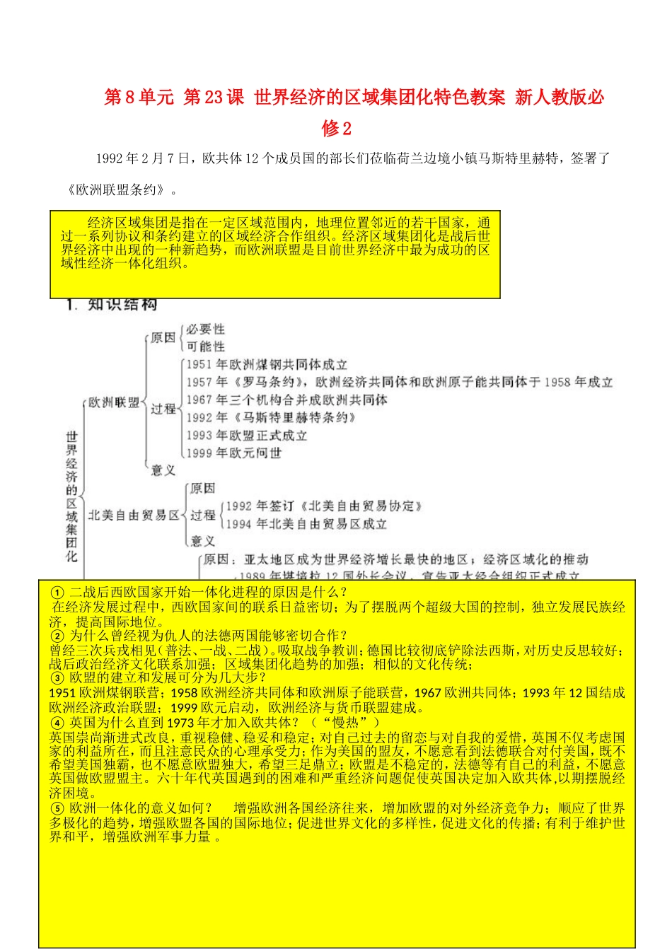 山西省运城中学2014年高中历史 第8单元 第23课 世界经济的区域集团化特色教案 新人教版必修2_第1页