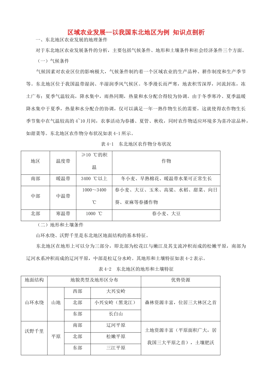山西省运城市康杰中学高中地理 4.1 区域农业发展 以我国东北地区为例知识点剖析 新人教版必修3_第1页
