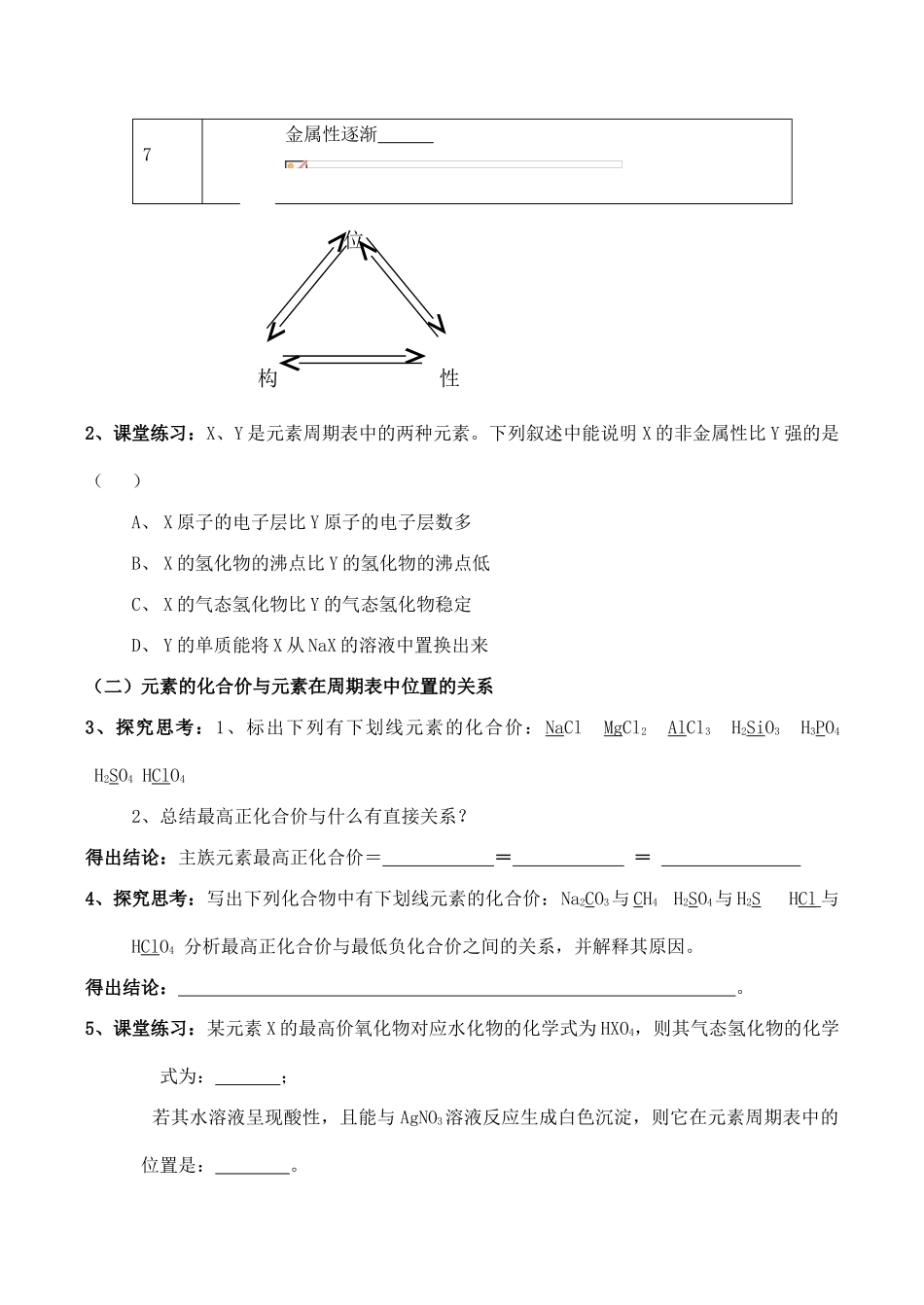 山西省运城市运城中学2015高中化学 第一章 第二节《元素周期律》（第3课时）学案 新人教版必修2_第2页