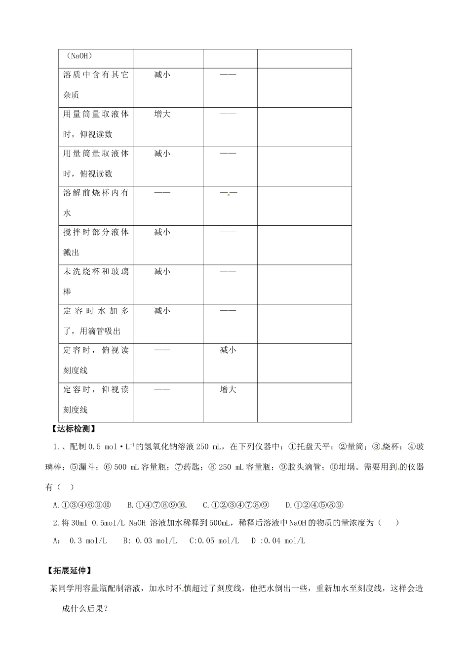 山西省长治市城区第二中学2014高中化学 化学计量在实验中的应用（第4课时）新人教版必修1_第2页