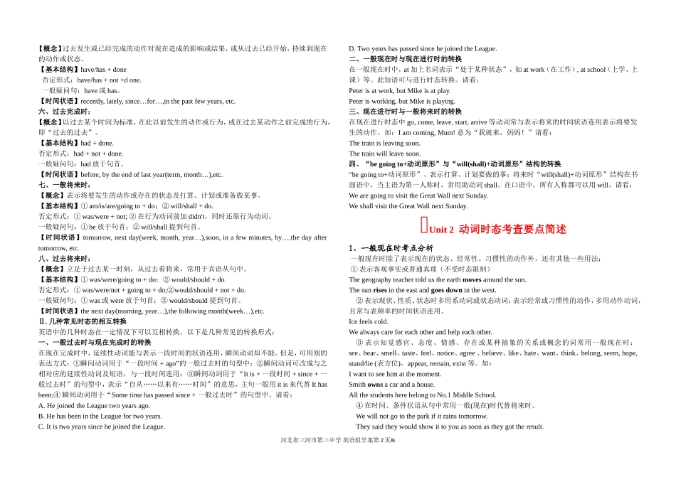 捷进英语语法项目高考英语复习专题融合串讲学案05时态语态_第2页