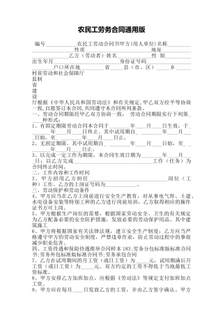 农民工劳务合同通用版——范本