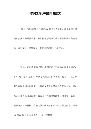 农民工现状调查报告范文