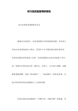 农行信贷监管调研报告