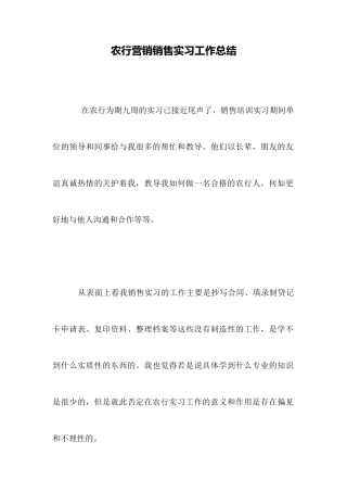 农行营销销售实习工作总结