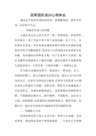 冠军团队培训心得体会