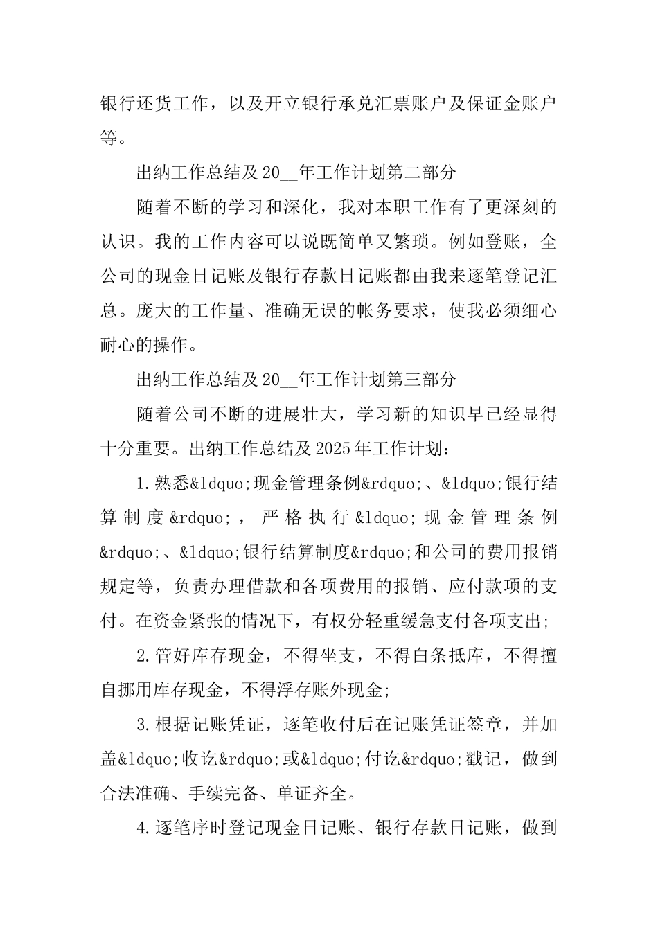 出纳2025年终总结与2025年工作计划_第2页