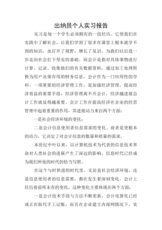 出纳员个人实习报告