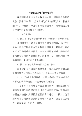 出纳员的自我鉴定