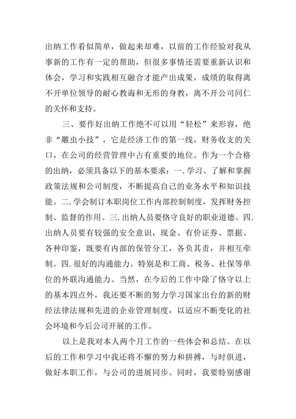 出纳试用期个人工作总结范文_第2页