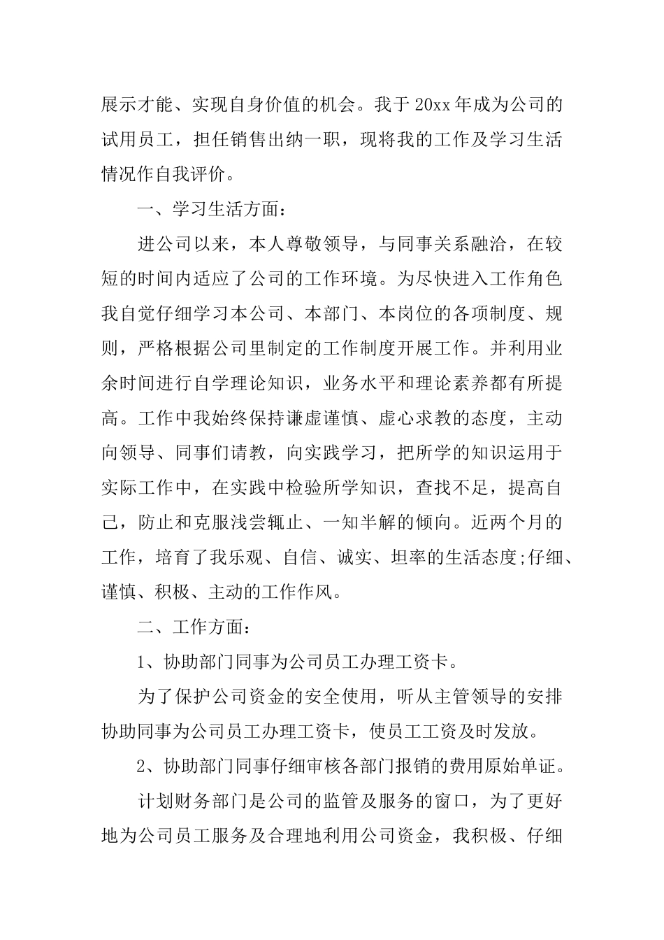 出纳试用期满的自我鉴定_第3页