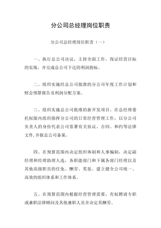 分公司总经理岗位职责