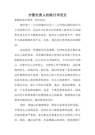 分管负责人的检讨书范文